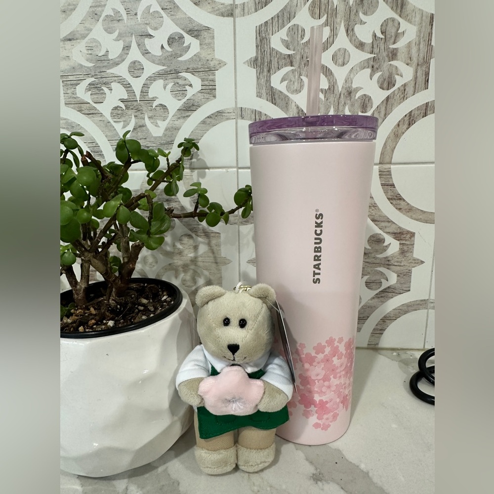 NWT Starbucks 2026 Spring Pink Cherry Blossom Tumbler & Bearista Keychain Bear